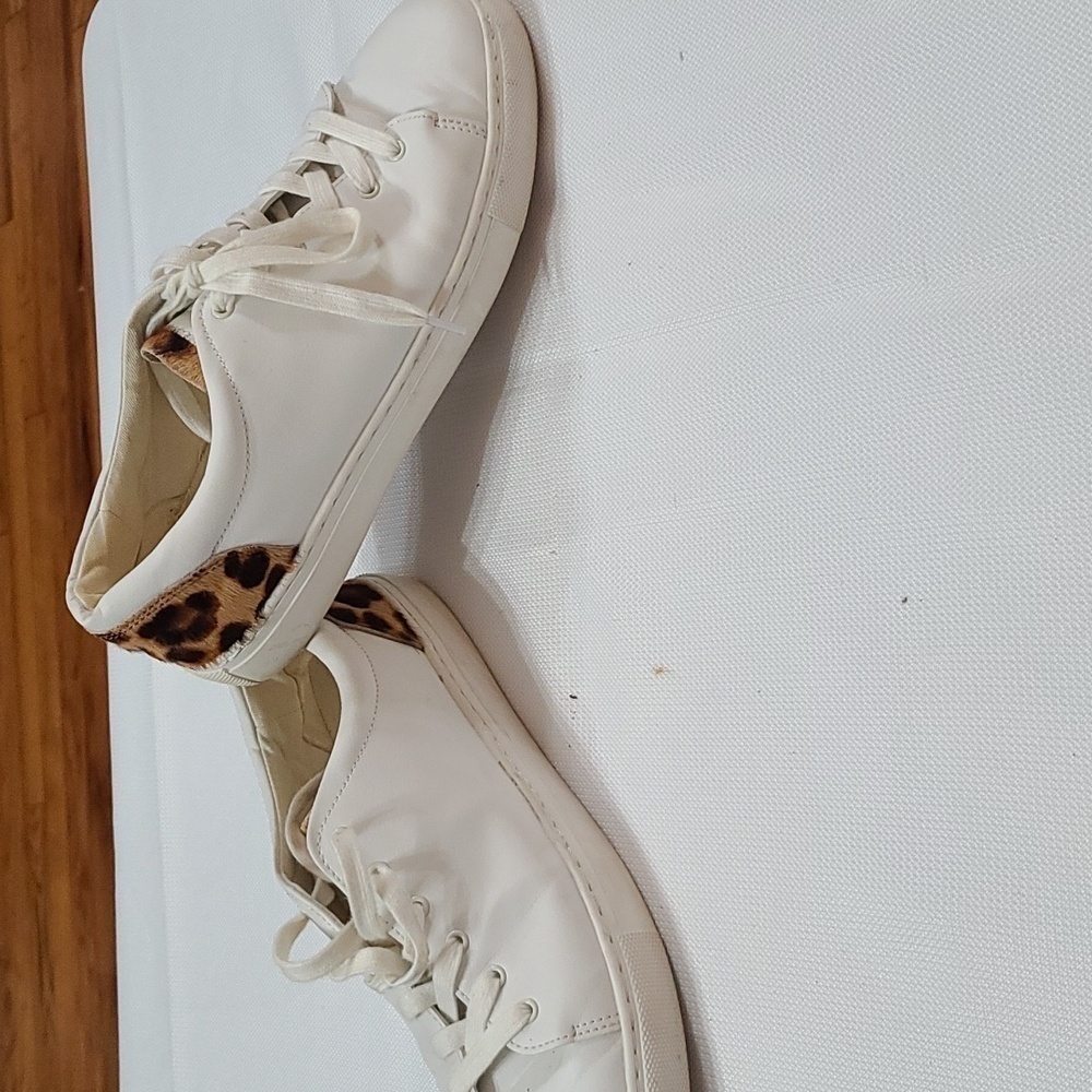 J Crew Factory Womens Sneakers Shoes White W/Cheetah Print Cow Hair Sz‎ 9.5 EUC - Picture 8 of 11